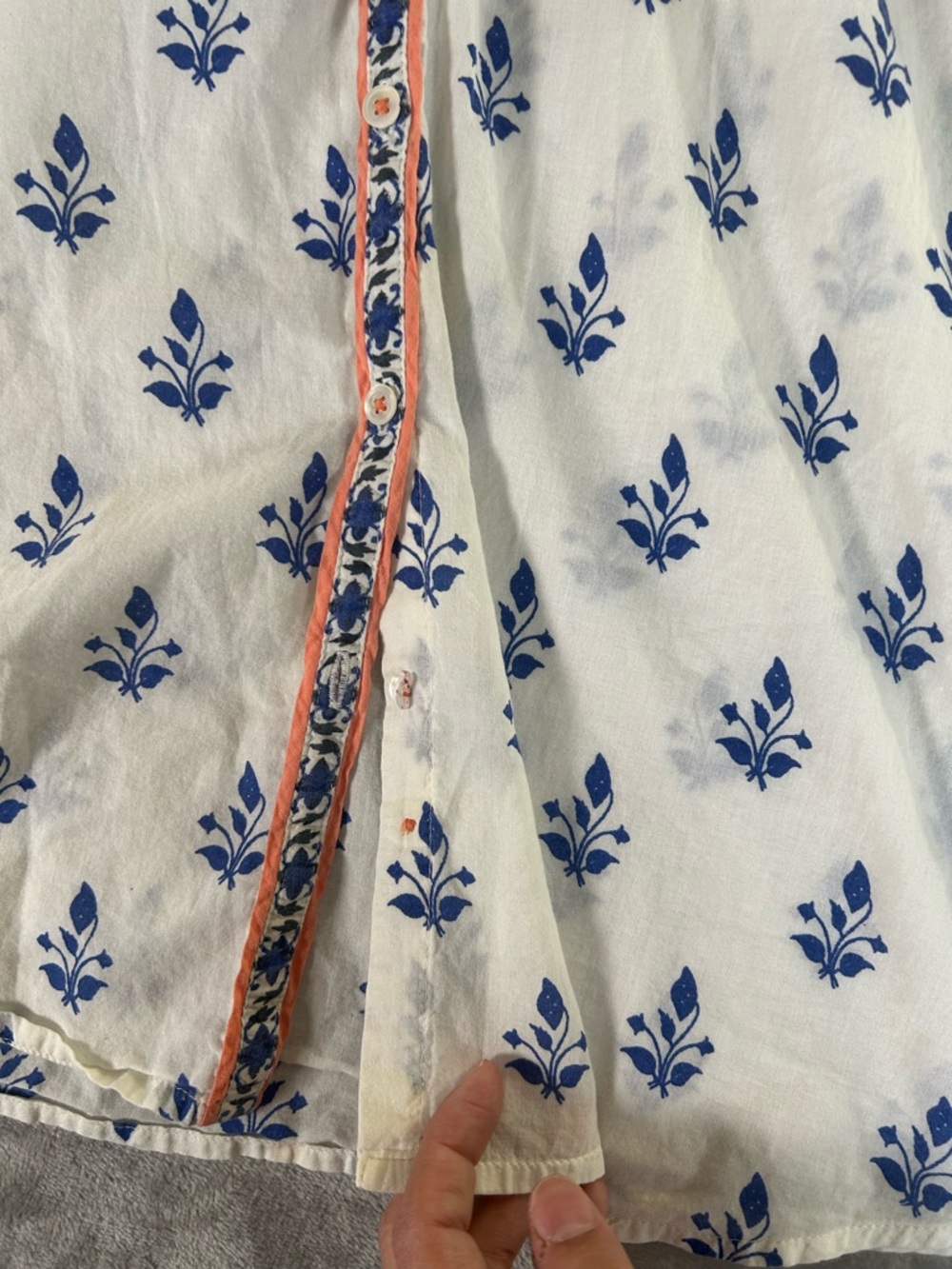 Sundance White Button-Down Shirt with Blue Print and Orange Trim - Picture 6 of 8